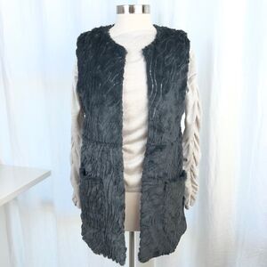 Faux Fur & Sequin Vest In Grey By Mushkaby Sienna Rose NWOT